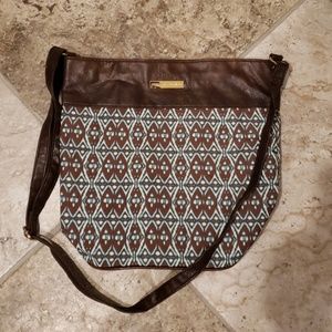 Christian Siriano Brown/ Blue Pattern Bucket Bag